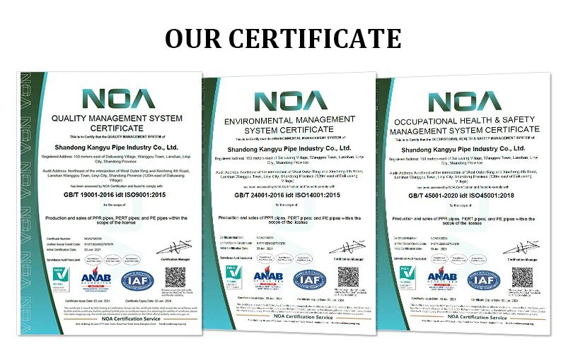 Sewer pipe PPR pipe certificate